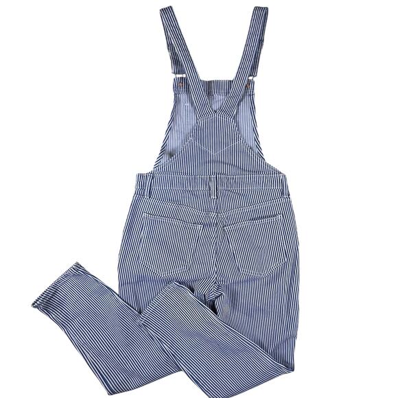 Vintage Railroad Stripe Overalls 2P Blue White Cotton Straight Leg Workwear Chic - Picture 6 of 14